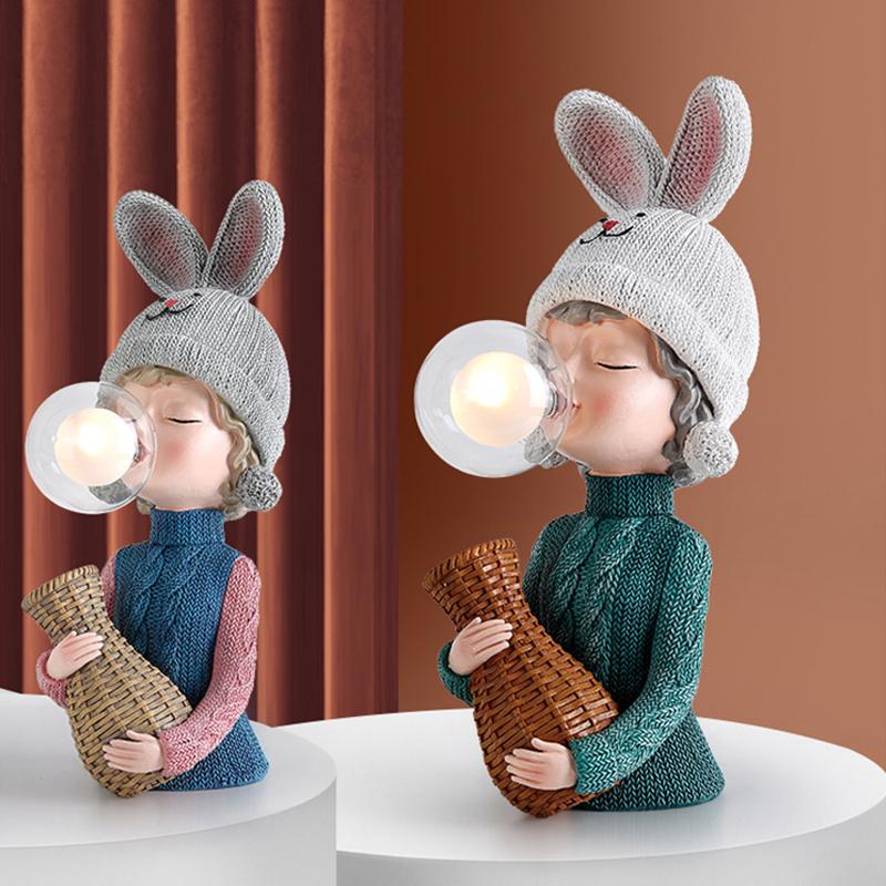 Nordic Luxury Human Statue Sculpture Decoration Table Lamp Hat Girl Decor Figurine Art Resin Table
