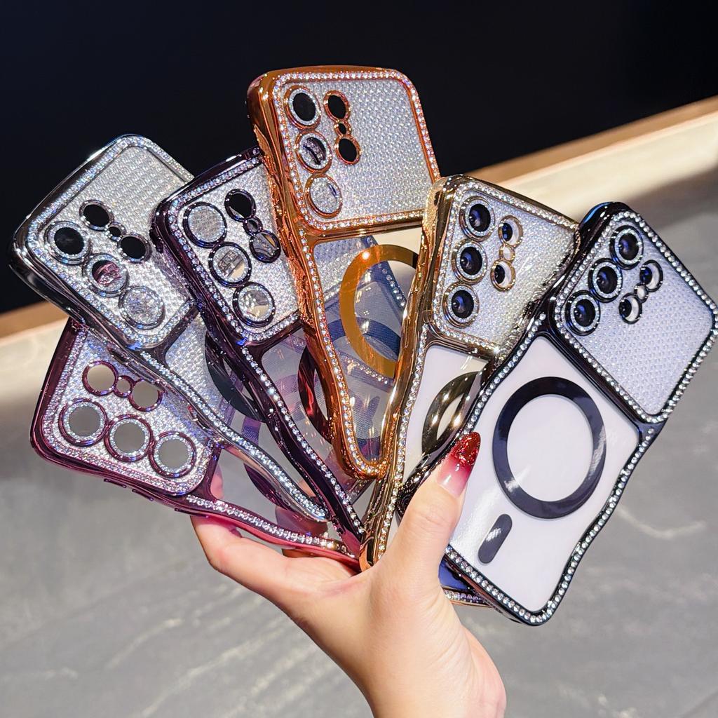 For Samsung Galaxy S26 Ultra Magnetic Case For Samsung S25 Ultra Luxury Plating Wireless Charging Cover With Lens Film Protector