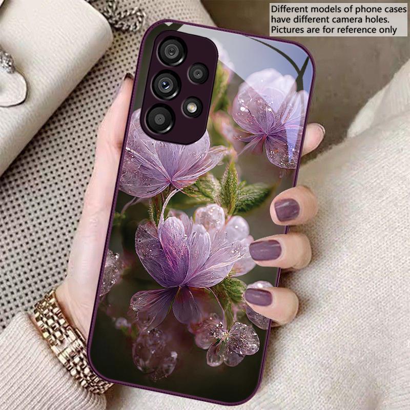 Pink Crystal Flower For Samsung S8 S9 S10 S20  Ultra S21 Pro S22 Plus S23 FE S24 Ultra S25 Edge S25Ultra Glass Phone Case