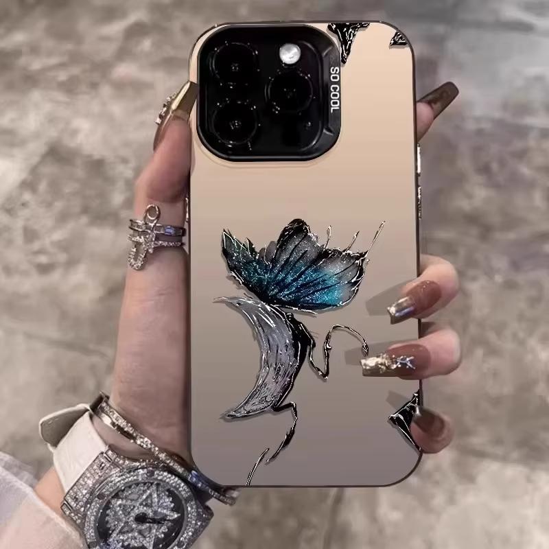 Dark Blue Butterfly Art Phone Case for iPhone 17 16 15 14 13 12 11 Series Pro Max Plus
