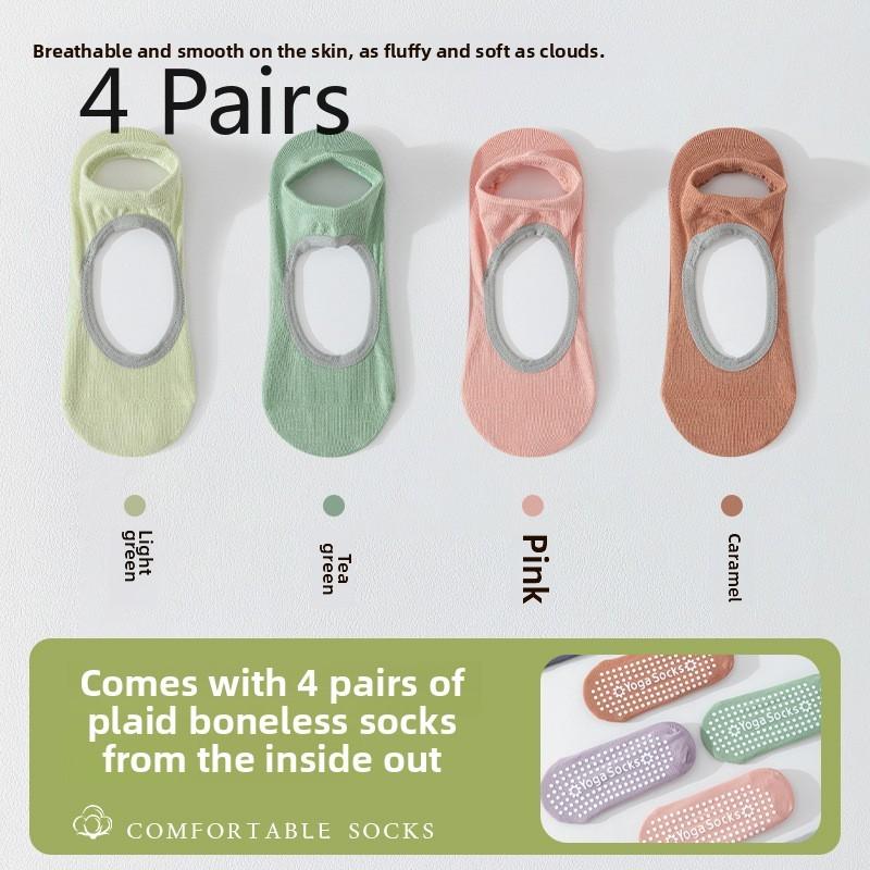 4 Pairs Yoga Socks Women's Socks Indoor Fitness Non-slip Silicone Pilates Socks