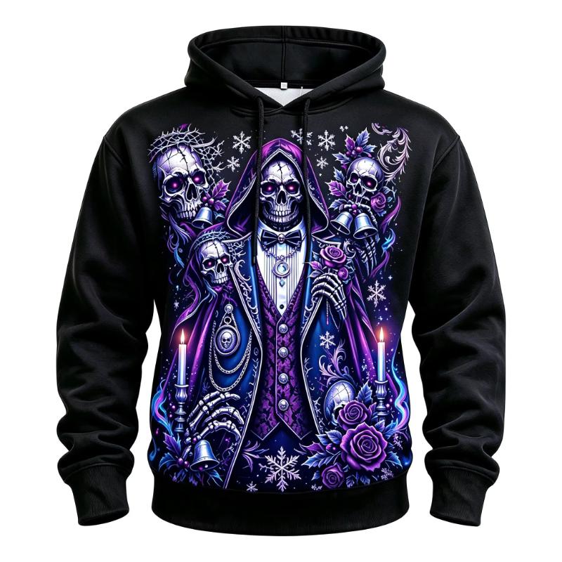Men Skull Red Braided Girl Psychedelic Mushroom Tattoo Full Print Drawstring Hoodie With Pocket