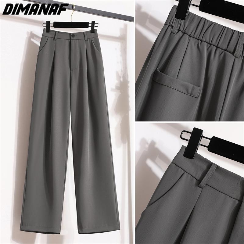 DIMANAF 2023 Plus Size letnie długie spodnie damskie spodnie luźne kobiece spodnie podstawowe proste spodnie szerokie nogawki 4XL