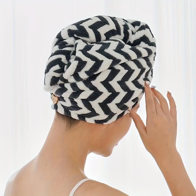 

1-Pack Modern Chevron Striped Quick-Dry Hair Towel Wrap Super Soft Microfiber, Low Shedding & Absorbent Turban-Style Design for Women & Men 1pc