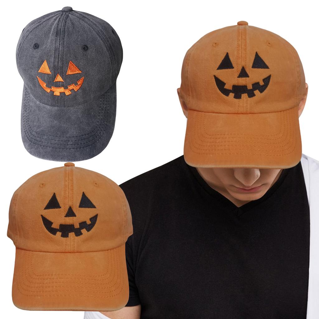 Halloween Pumpkin Hat Breathable Adjustable Baseball Cap Sun Protection Embroidery Baseball Hat for Outdoor Travel Camping
