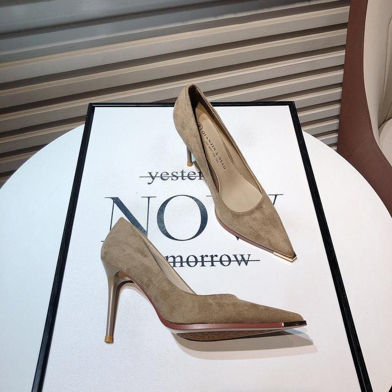 Khaki high heels women's 2025 new thin heel temperament celebrity suede light mouth pointed single shoes commuter work shoes
