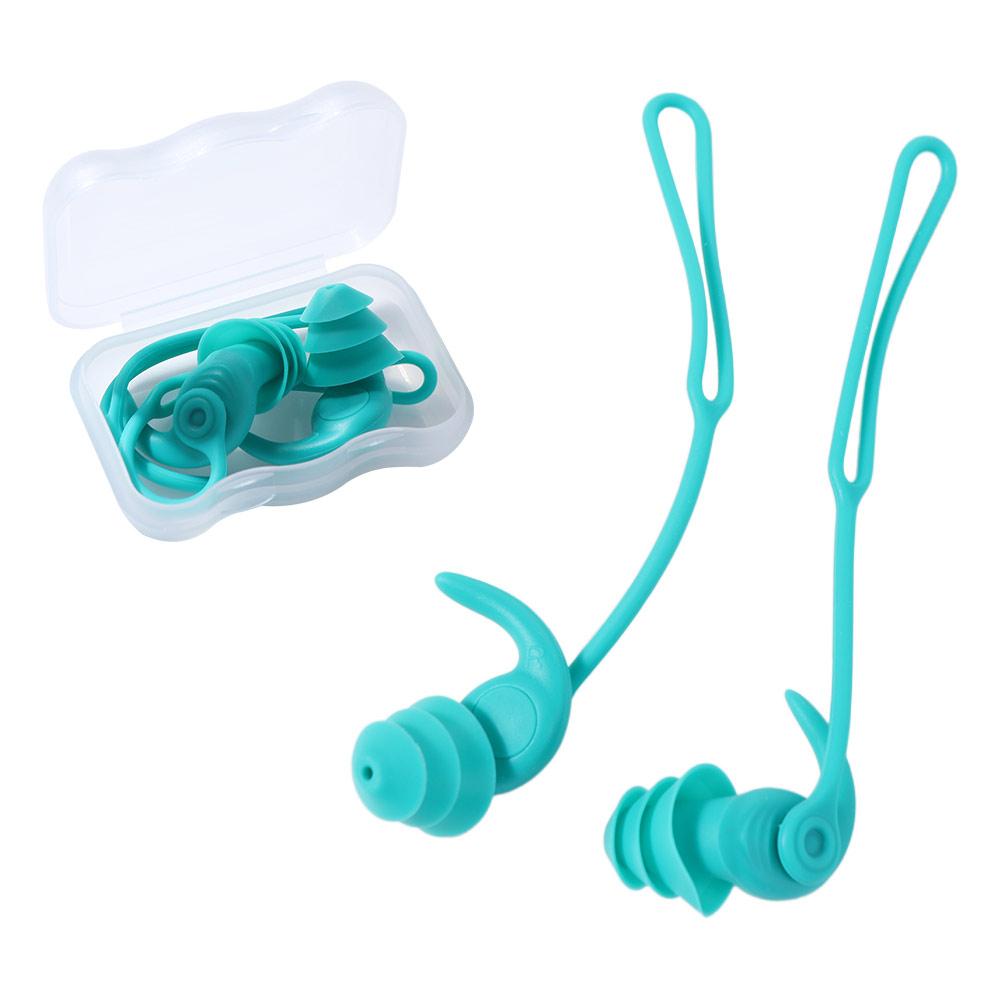 1 Pair Waterproof Swimming Earplugs Silicone Comfort Corded Ear Plug with silicone strap Anti Lost Waterproof Earplug синий