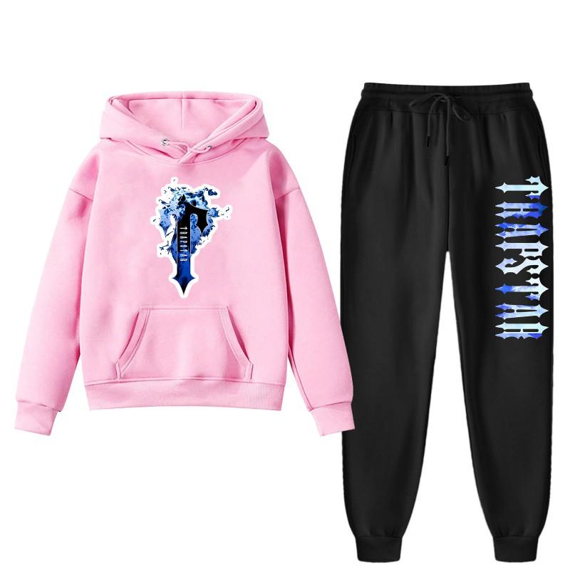 Womens Winter Casual Hooded Sweatshirt Pants Set With Print Loose Fit Streetwear