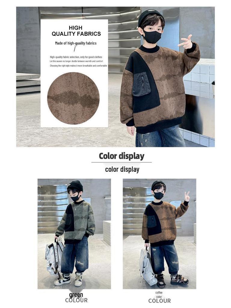 Jungen Fleecegefüttertes Einteiliges Sweatshirt - 2025 Herbst/Winter Trend für Ältere Kinder