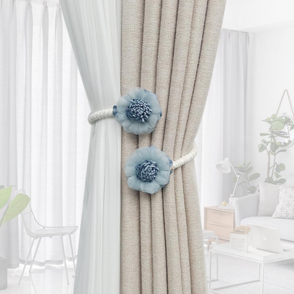 2pcs Flower Shape Floral Curtain Ties No Punch Curtain Fixer Clips Curtain Tieback Bedroom