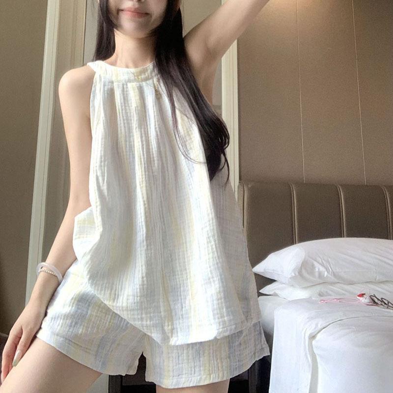 Tie Dye Sleepwear Women Pajama Sets Style Pijama Shorts Sets 2 Pieces Sleeveless Night Wears O-neck Home Suit New