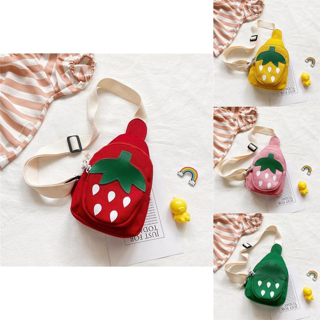 Strawberry Children Cartoon Canvas Mini Backpack With Zipper Pocket For Daily Use And Playtime