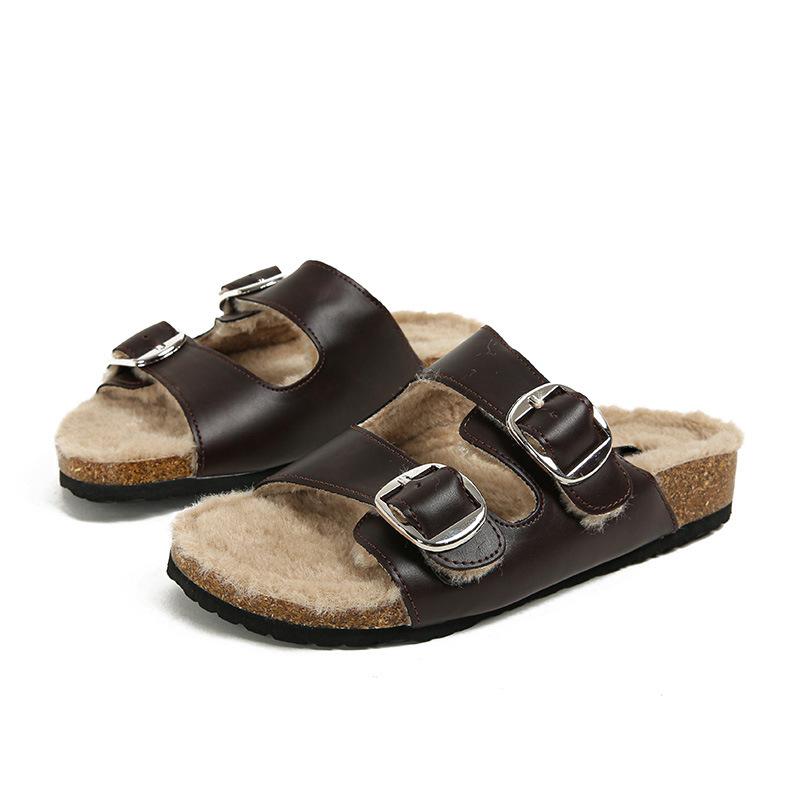 Su Yinjia has the same cotton mop with strong autumn meaning~ retro double-buckle velvet cotton slippers thick-bottomed Boken fluffy slippers