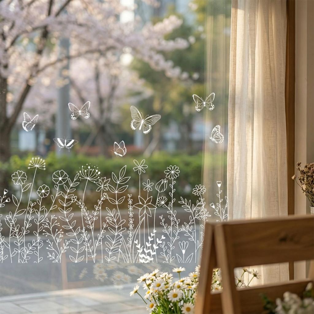 Spring Butterfly & Flower Electrostatic Stickers, Shop Window Glass Decorative Clings