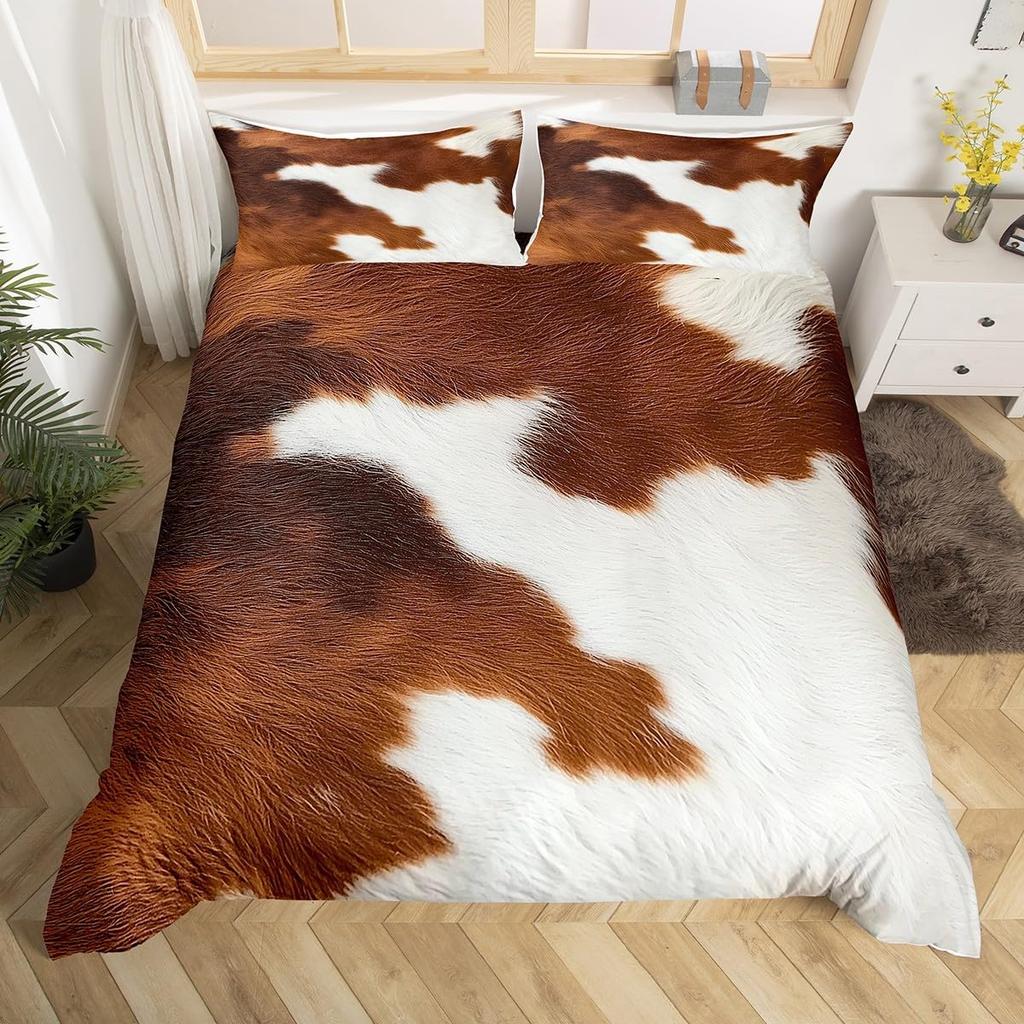 Comforter Cowhide Cow Fur Bedding Set Microfiber Western Farm Animal Skin Comforter Twin Full For Kids Teens Room Decor