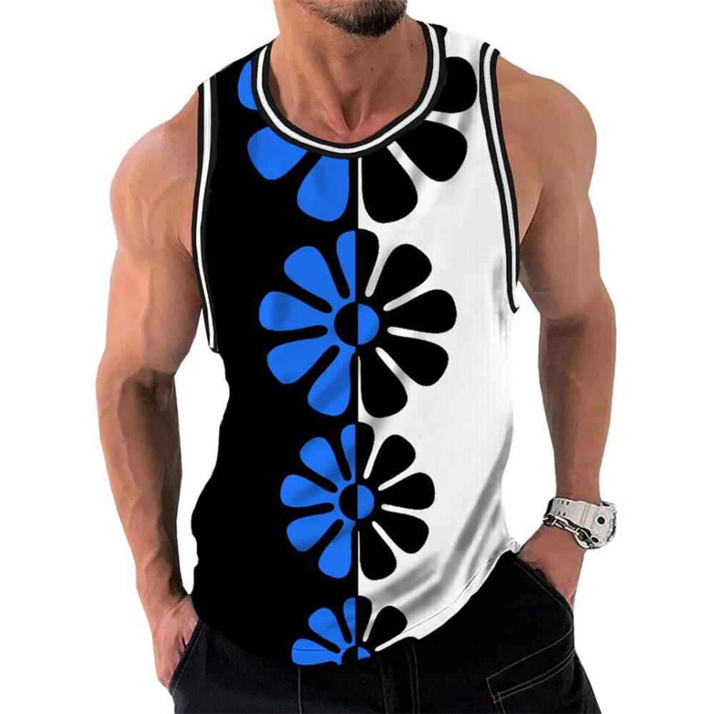 Men's minimalist printed vest fashionable summer round neck 3D printed sleeveless vest casual oversized quick drying clothing