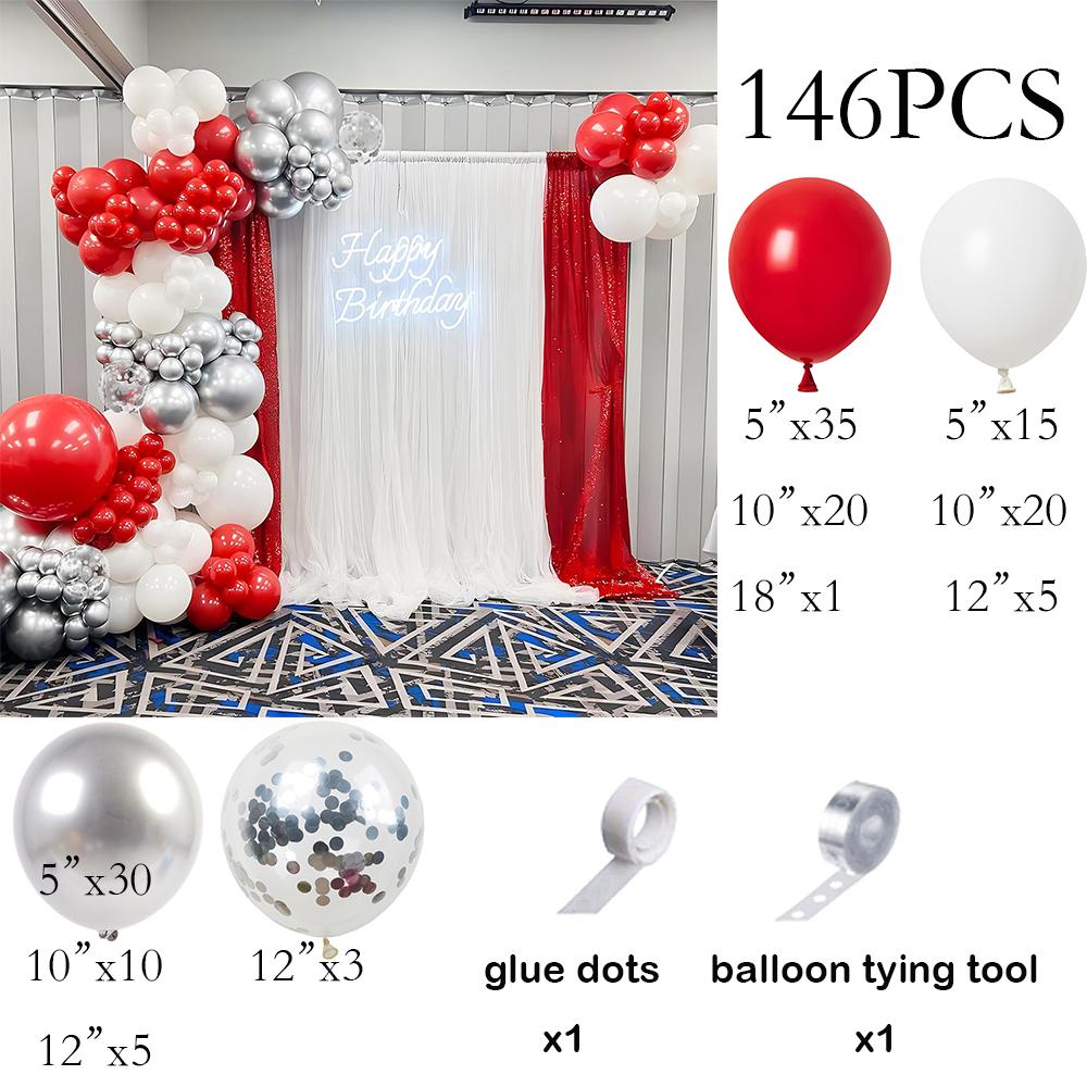 

Red White Balloons Garland Metallic Silver Confetti Balloon Arch Kit Wedding Anniversary Bridal Shower Birthday Party Decoration AS Picture