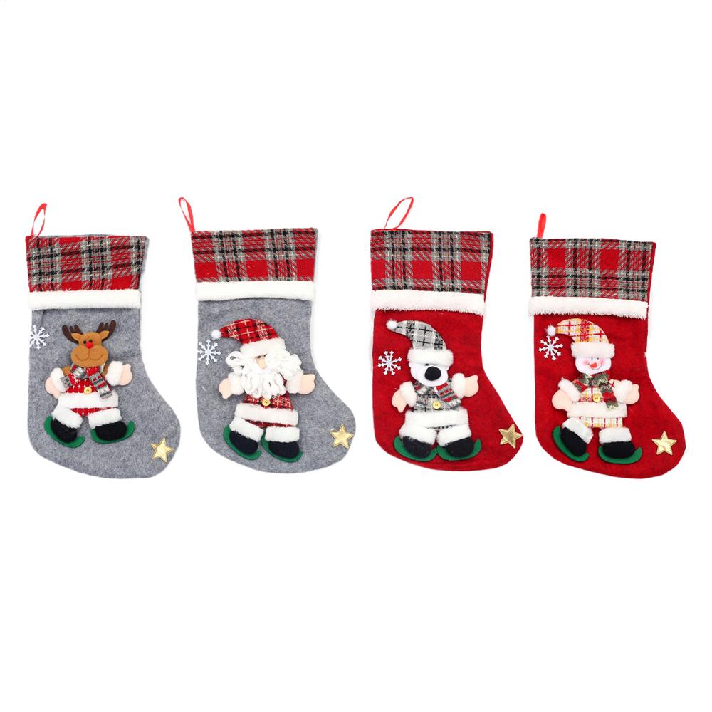 4pcs 3D Doll Christmas Stockings Set Cute Santa Claus, Snowman, Deer, Bear Design Gift Bag Candy Socks Christmas Decorations