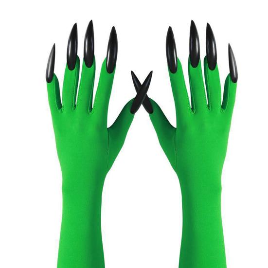 Doplňková sada kostýmu čarodějnice Černý čarodějnický klobouk Brýle s kulatými obroučkami Zelené drápové rukavice Sada pro ženy Halloween Cosplay Hra na role Párty