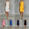 Sleeveless Solid Color Button-up Stand Collar Mini Dress