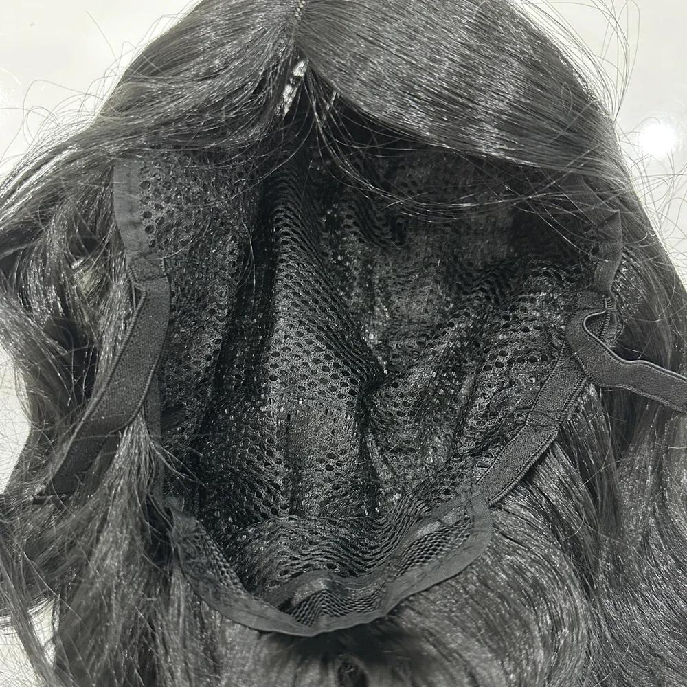 Wavy Synthet Soft Light Black Medium Length Wigs for Women Middle Part Synthetic Hair Wavy Wig with Upgraded Strands
