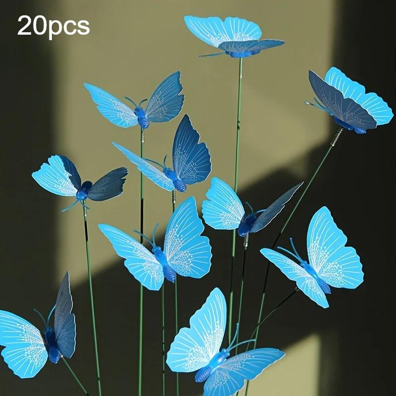 

20pcs Artificial Butterfly Decorative Garden Stakes Yard Party Outdoor Realistic Butterfly Stakes Gardening Decoration Ornaments
