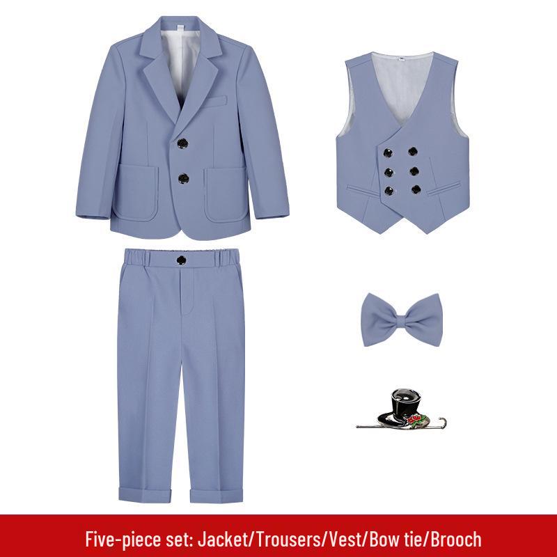 Boys' Solid Color Tuxedo Suit - Spring/Autumn British Style Blazer and Piano Performance Set