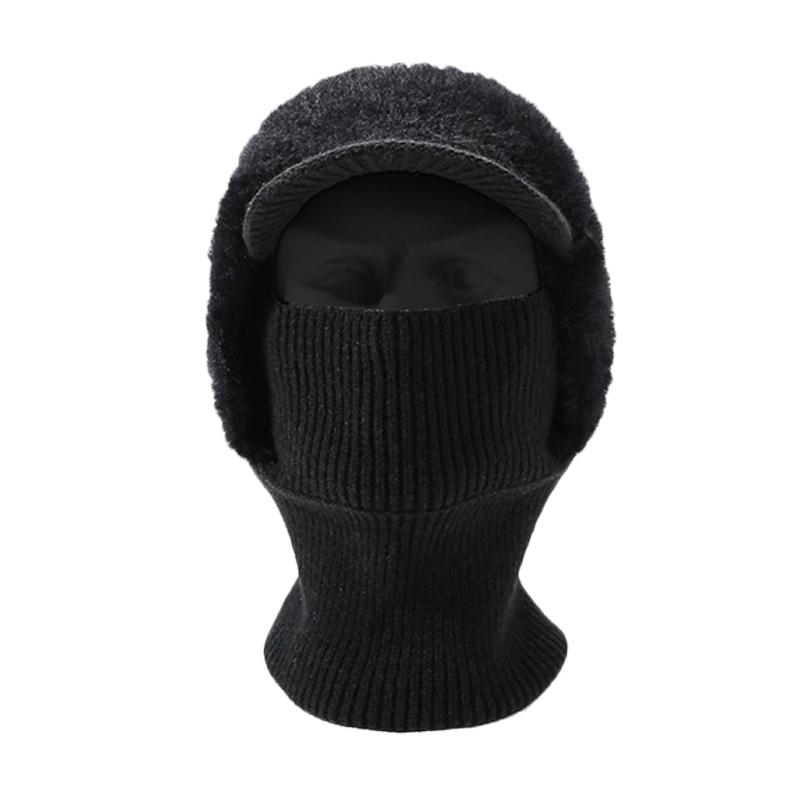 Autumn Winter Knitted Hat Scarf One-Piece Velvet Two-Piece Cap Warm Face-Covering Cold-Proof Wool Cap