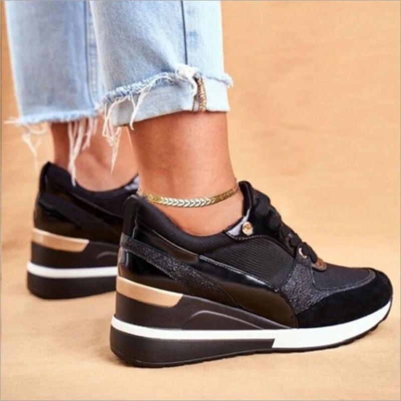 Large-sized Autumn New Thick-soled Women's Shoes with Color Matching, Comfortable and Casual Sequined Breathable Sneaker Shoes