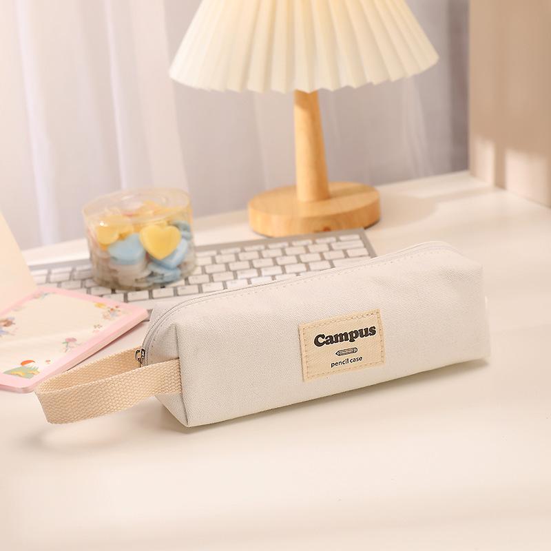 1Pc Solid Color Portable Canvas Pencil Case, 6 Colors To Choose, Large Capacity Stationery Organizer Bag for Gifts and Packaging
