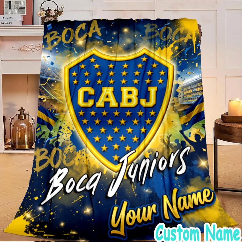 Custom Name Boca FC Crest Design Flannel Blanket Seasonal Universal Blanket For Indoor/outdoor, Perfect For Bedroom Sofa birthday gifts