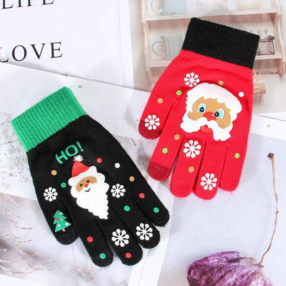 Full Fingers Gloves Santa Claus Printed Christmas Kids Mittens Women Knitted Gloves