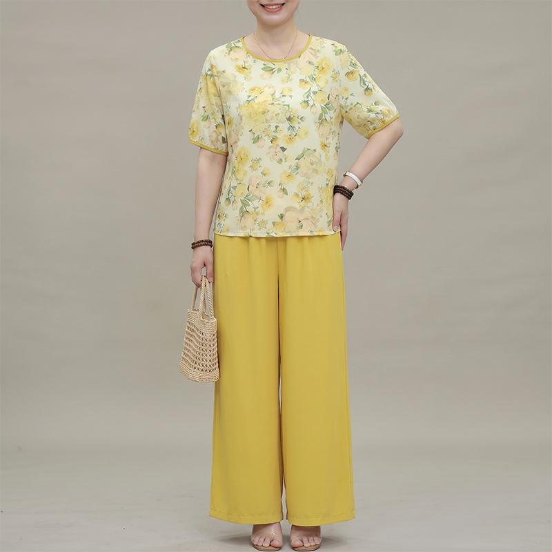 ZANZEA Damen Halbsleeve Blumenprint Bluse und Lange Hose Lässige Zweiteilige Sets
