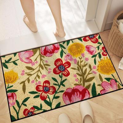 Floral Letter Print Welcome Carpet Anti-Slip Bath Rug Fade Resistant Kitchen Garden Floor Mat Washable Home Decor DoorMat