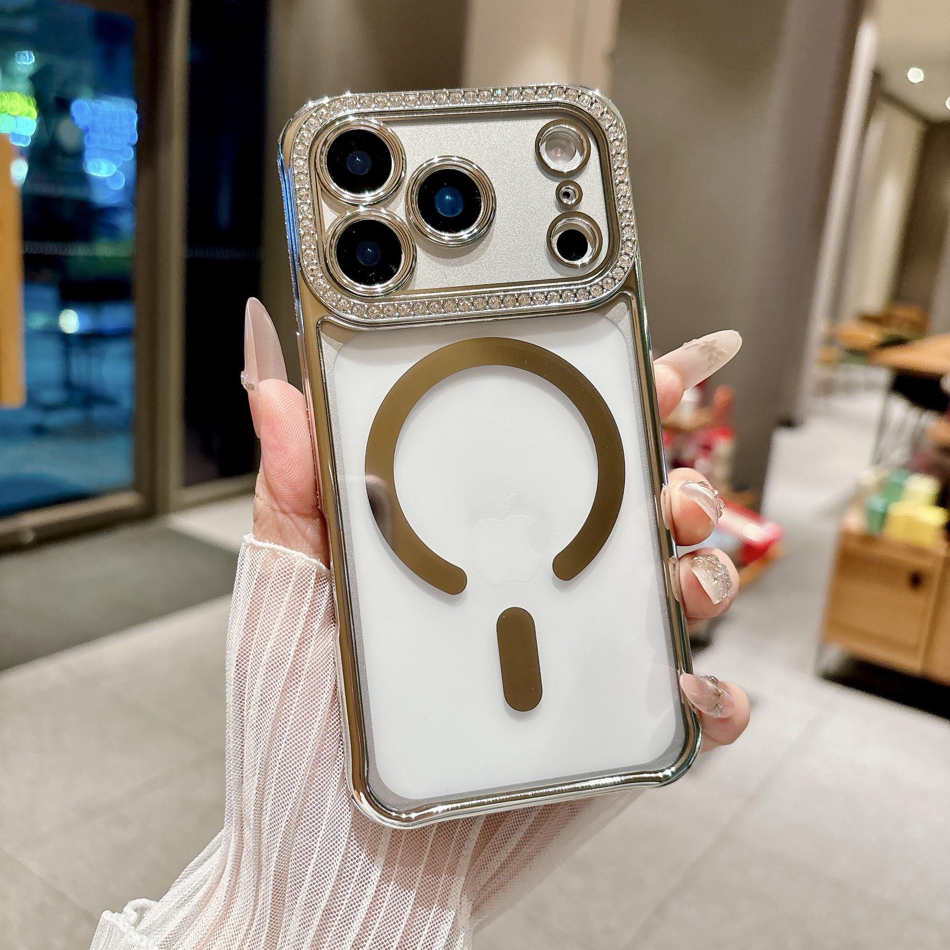 

Electroplated Rhinestone Magnetic Phone Case for Apple 17 Pro Max - Drop-proof Glitter Diamond Protection, Acrylic Design iPhone 17 Pro Max