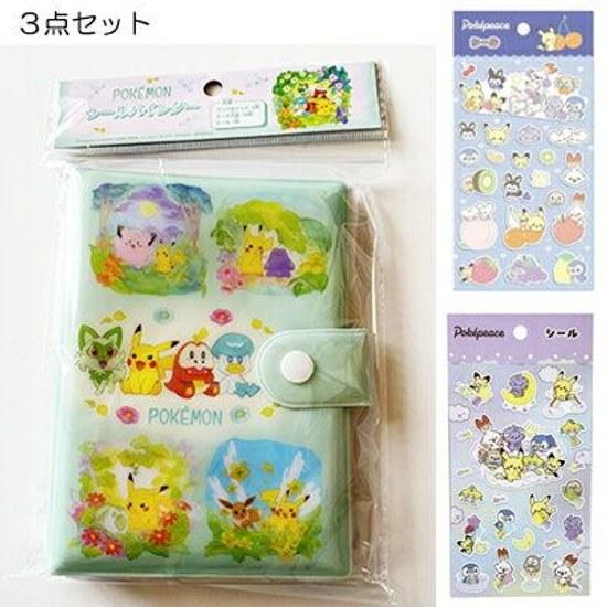 Pocket Monster Seal Binder Green (Starry Sky Fruits) 3-piece set. Pokémon Pikachu Eevee Pippi Metamon Nyaoha Hogeta Quax. book stickers deco collector