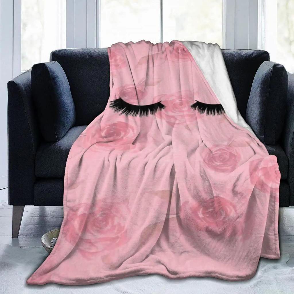Abstract Closed Eyes Cute Eyelashes Blanket Lightweight Blankets All Season Throw Blanket for Couch Bed Soft Flannel Blanket