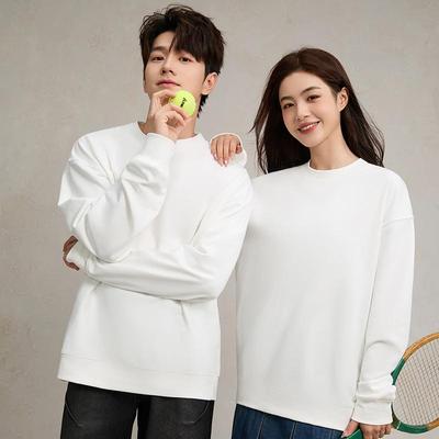 Sweatshirt d'automne Lâche Épaules Tombantes Simple Couleur Unie Col Rond Molletonné Décontracté Base