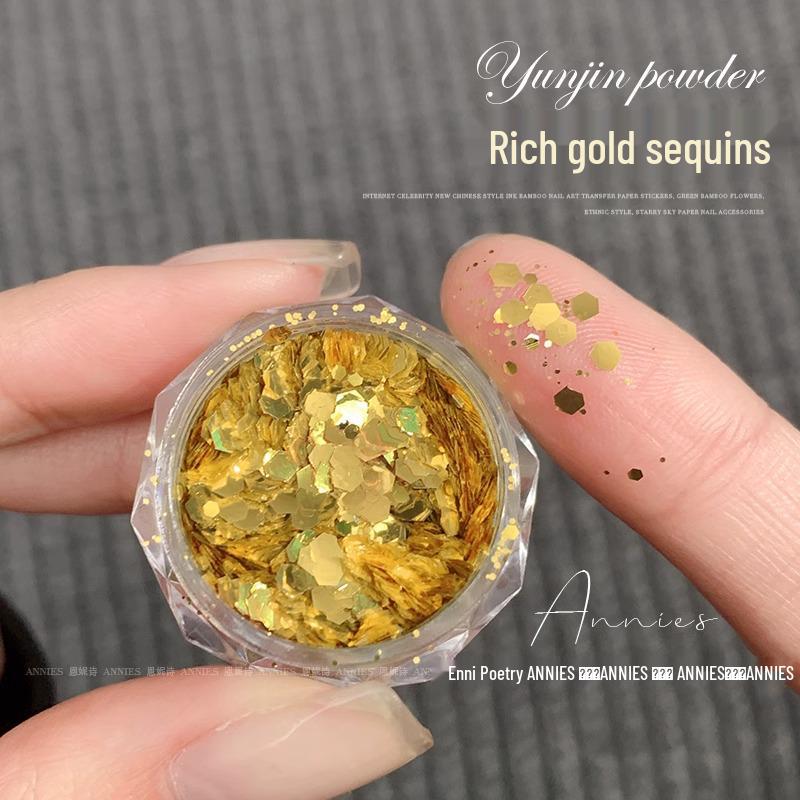 

Блестящая золотая пудра для ногтей «Волшебное зеркало» с богатыми пайетками и восьмиугольными стразами