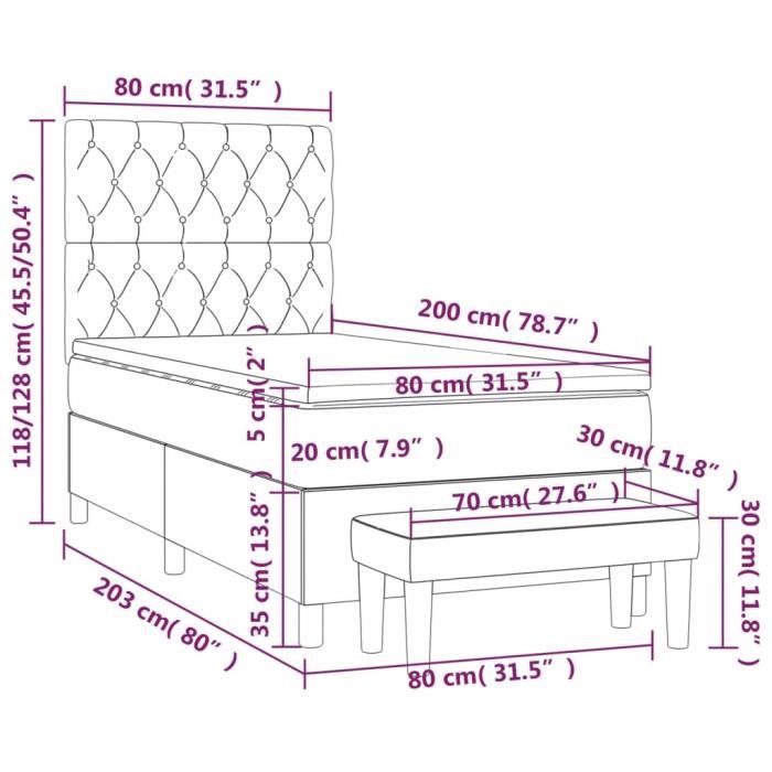 3136795 vidaXL Lit à sommier tapissier avec matelas Bleu 80x200 cm Tissu
