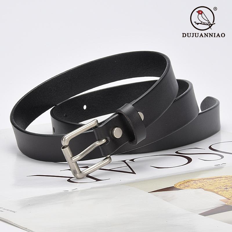 Belt Women'S Leather First Layer Leather Belt Black Square Buckle Cowhide Belt Simple