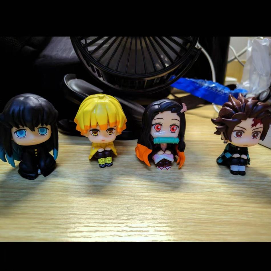 8Pcs Q Version Demon Slayer Toy Sitting Ghost Dolls Of Tanjiro Nishimura Inosuke Zenitsu - Pvc Figurines Collectible Model Gift