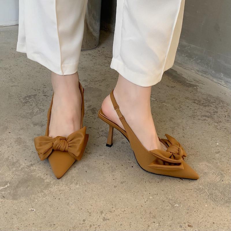 Fashion 2025 Summer Brand Women Slingback Sandals Heeled Shoes Fashion Bow-knot Pointed Toe Slip on Ladies Elegant Dress Pumps Shoes