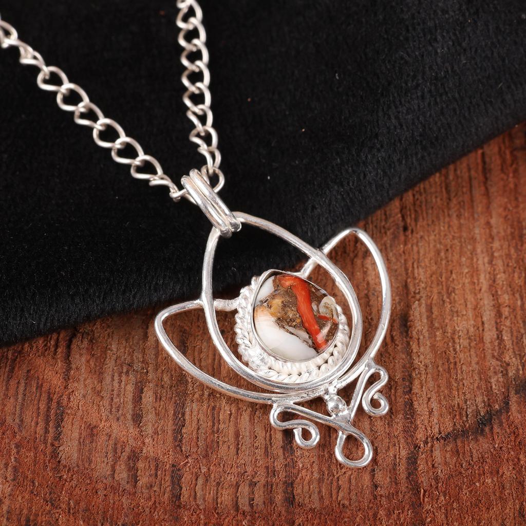 Orange Copper Turquoise Handmade Gemstone Pendant, 925 Solid Sterling Silver Pendant, Unique Design Jewelry Pendant Gift For Women