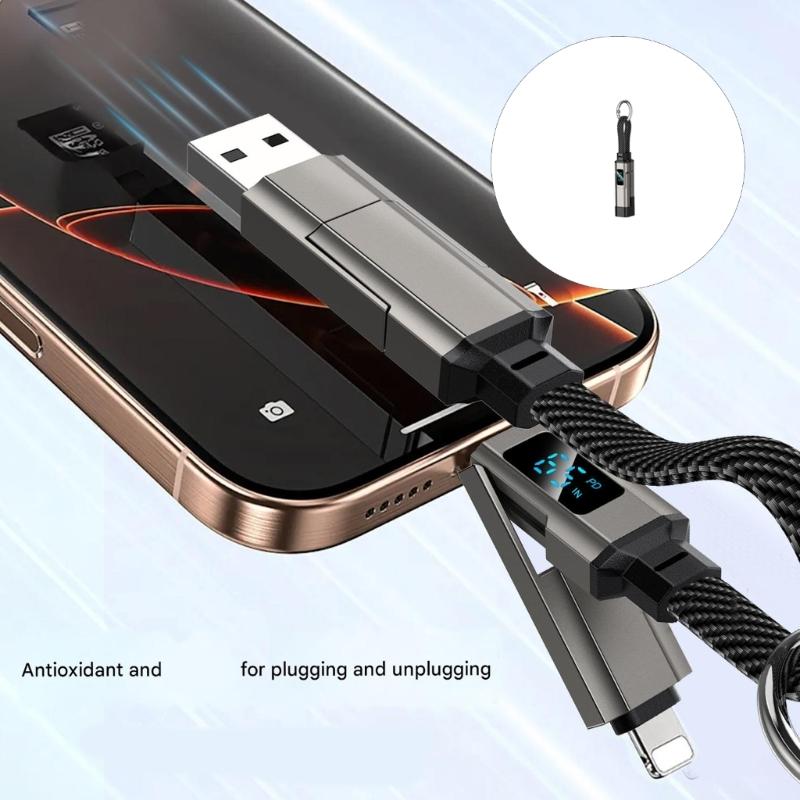 Multifunctional Keychain Charging Cord with Digital Display Zinc Alloy Construction 40Gbps Data Cable for Travel Use