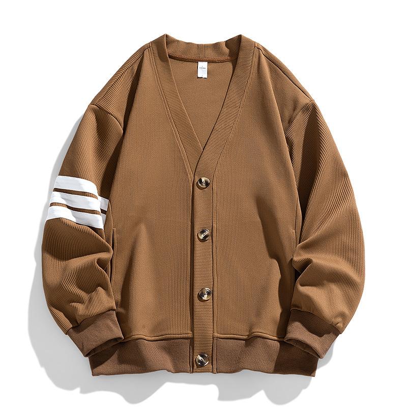 Retro V-neck Long Sleeved Sweatshirt for Couples, Knitted Cardigan Jacket