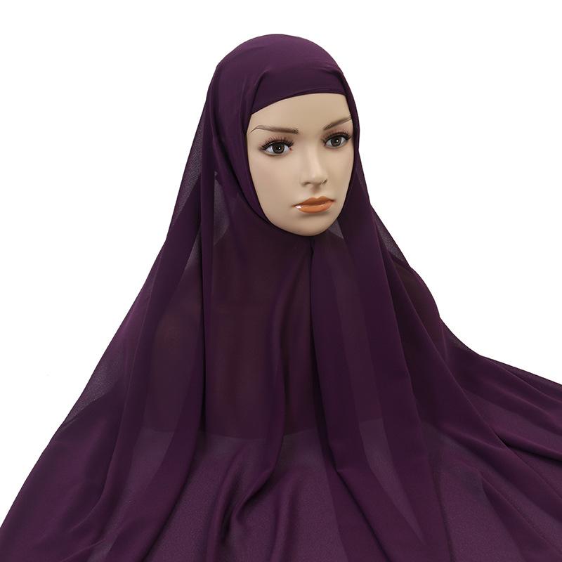 Muslim Women Chiffon Hijab With Cap Bonnet Instant Chiffon Hijab Pinles Shawl Head Scarf Under Scarf Caps Cover Headwrap