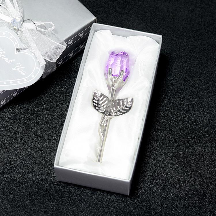 9 Colors Crystal Glass Rose Flower Figurines Craft Valentine's Day Favors X'mas Lovers' Gift Souvenir Home Wedding Decoration
