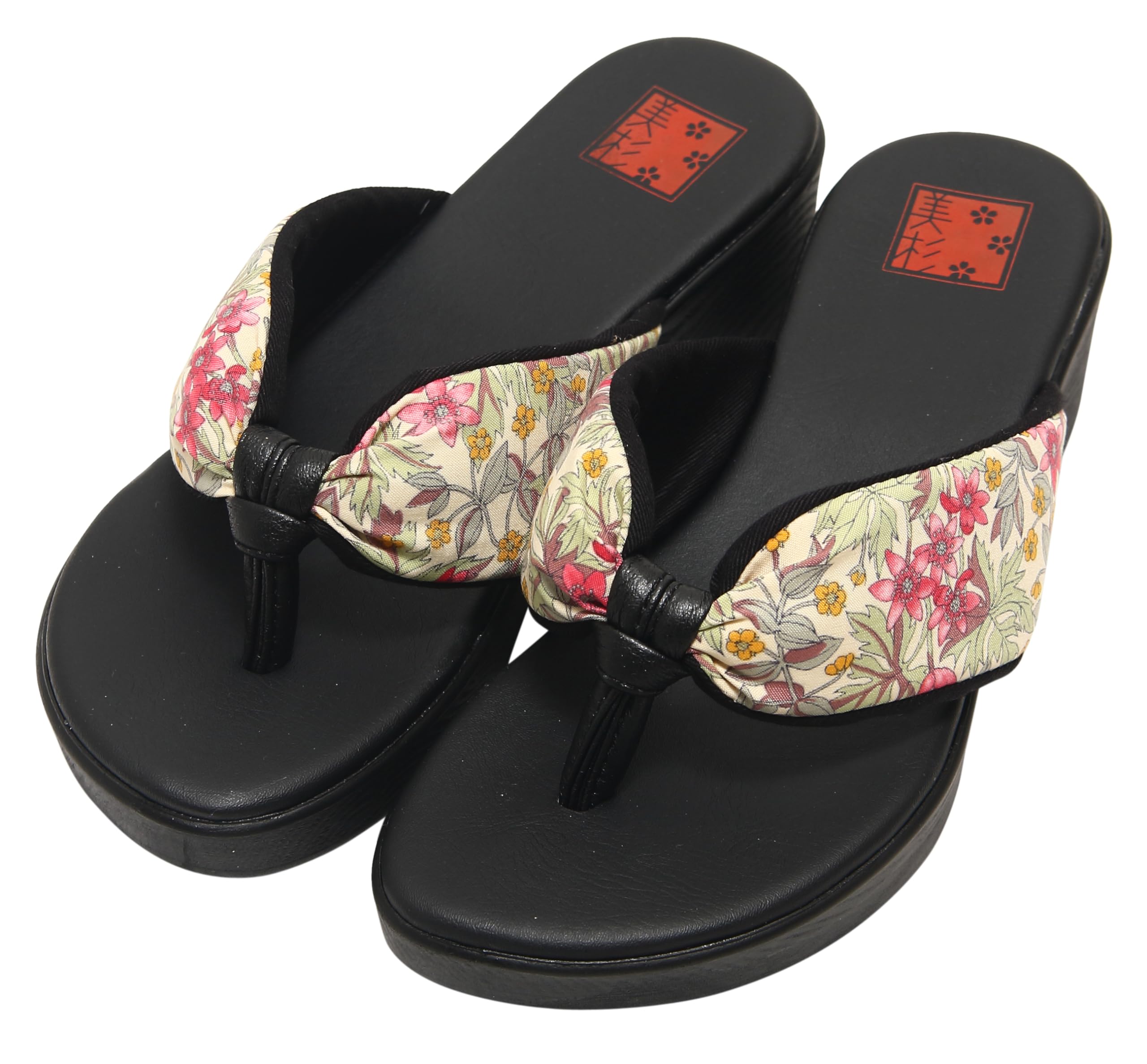 

Japanese Pattern Floral Pattern Liberty Sandals Urethane Sole Made in Japan Heel [Hasegawa] Approx. 4.5cm (8081 Beige/M)