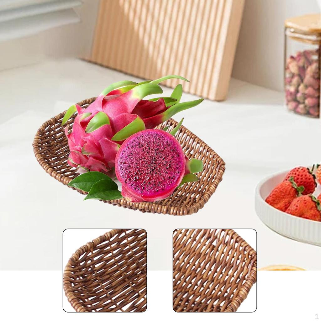 Imitation Rattan Basket Food Serving Holder Organizer Home Decor Woven Bread Vanity Tray for